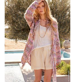 zomers damesvest met franjes gemaakt van Lana Grossa Filo Paillettes