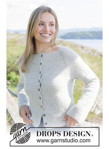 Haakpatroon damesvest met raglan misty coast cardigan gemaakt van Drops Alpaca
