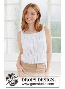 Breipatroon gebreide zomertop met verfijnd kantpatroon gemaakt van Drops Safran