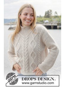 Breipatroon top-down gebreide trui met kabels gemaakt van Drops Kid Silk