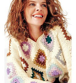 Granny square trui met V-hals gemaakt van Phildar Phil Partner 3,5