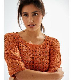 Topje met geschulpte halsrand gemaakt van Phildar Phil Rustique