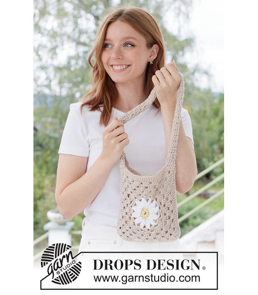 Haakpatroon Gehaakte tas met madeliefjes en granny squares