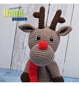 Handpop Rendier met sjaal en rode neus gemaakt van Durable Cosy Fine