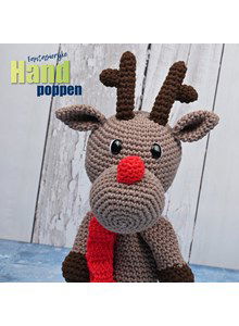 Handpop Rendier met sjaal en rode neus