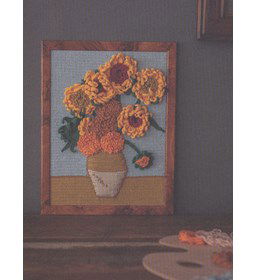 Wandkleed 3D zonnebloemen van Gogh gemaakt van Lang Yarns Quattro, Quattro Lame en Quattro color