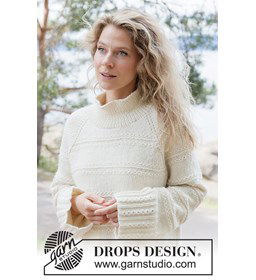 Top-down gebreide trui met reliëfpatroon en hoge col gemaakt van Rondbreinaald nr 5