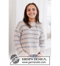 Luchtige top-down trui met strepen en kantpatroon gemaakt van Breinaalden zonder knop