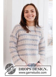 Luchtige top-down trui met strepen en kantpatroon