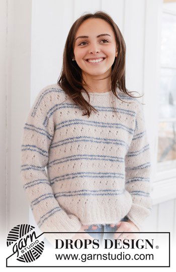 Luchtige top-down trui met strepen en kantpatroon