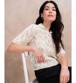 damestrui Lea met reverkraag, gebreid in kantpatroon gemaakt van knopen