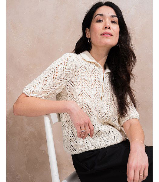 Breipatroon damestrui Lea met reverkraag, gebreid in kantpatroon