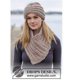Gebreide hoofdband en halswarmer gemaakt van Drops Polaris