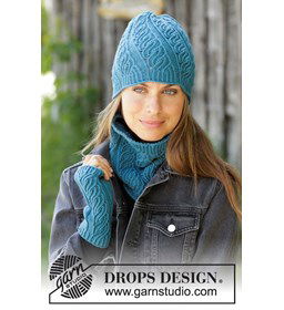 Breipatroon voor muts, halswarmer en polswarmer gemaakt van Drops Merino extra fine