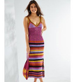Zomerse damesjurk met gestreepte schouderbanden gemaakt van Phildar Phil Perle 5