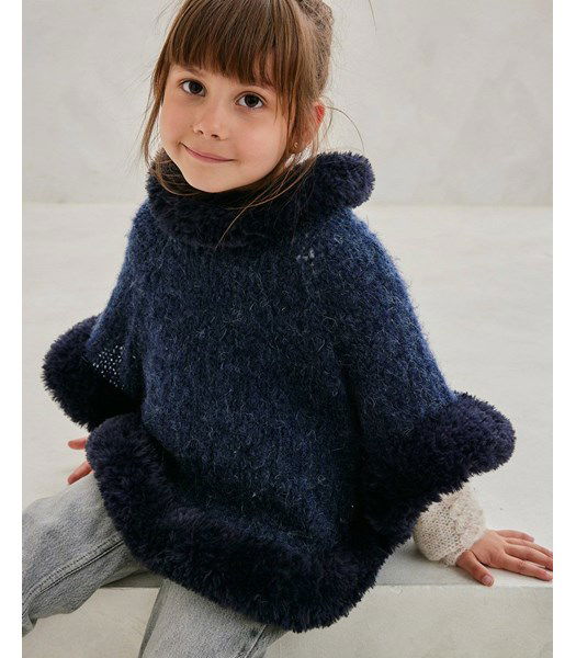 Breipatroon Poncho met bontrand