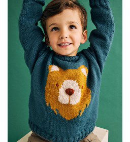 Kindertrui met berenhoofd gemaakt van Phildar Phil Caresse