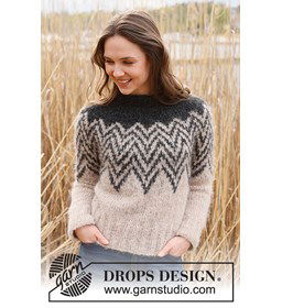 Damestrui met tweekleurig patroon en ronde hals gemaakt van Drops Melody