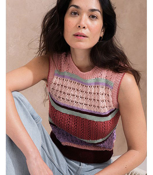 Breipatroon meerkleurig mouwloos damestruitje Leandre