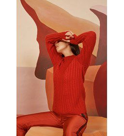 Damestrui met kabelpatroon gemaakt van Lang Yarns Carpe Diem