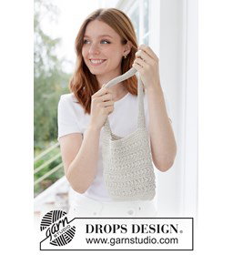 Gehaakte tas in katoen-linnen met sterpatroon gemaakt van Drops Bomull lin