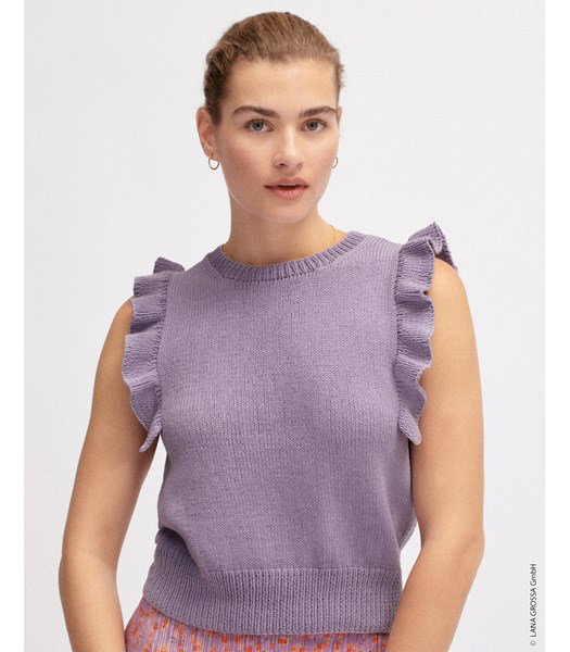 Breipatroon Damestop met ruches op de schouders