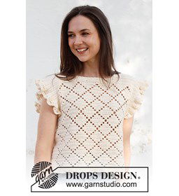 Damestruitje met ruches mouwen gemaakt van Drops Safran