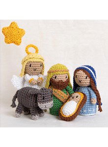 Kerststal met Jozef, Maria, Jezus, Gabriel en ezel