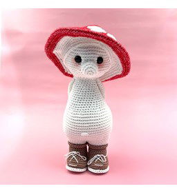 Paddenstoel Sevijn rood met witte stippen gemaakt van Scheepjes Softfun