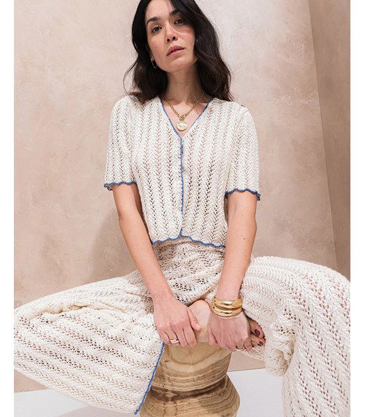 Breipatroon damesvest Livie in fijn kantpatroon