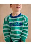 Breipatroon Gestreepte kindertrui met tekst van andere kant