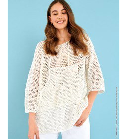 Open gehaakte damestrui met buidelzak gemaakt van Lana Grossa Solo Lino