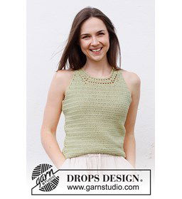 Haltertopje met open gehaakte hals gemaakt van Drops Belle