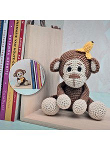 Aapje met banaan op zijn hoofd