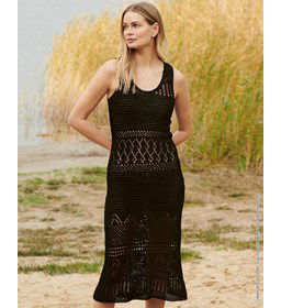 Lange damesjurk met ronde hals gemaakt van Lana Grossa Solo Lino