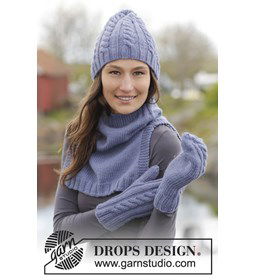 Gebreide muts, wanten en halswarmer  gemaakt van Drops Nepal