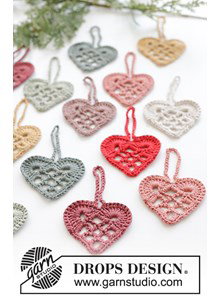 Haakpatroon kersthangers give you my heart gemaakt van Drops Muskat