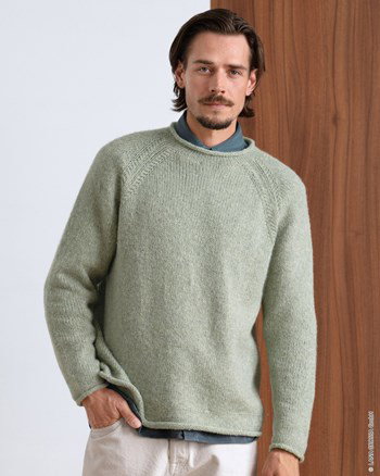 herentrui met raglan en opgerolde boordjes