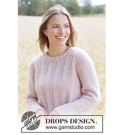 Top-down trui met kantpatroon in zachte DROPS Air gemaakt van Breinaalden zonder knop