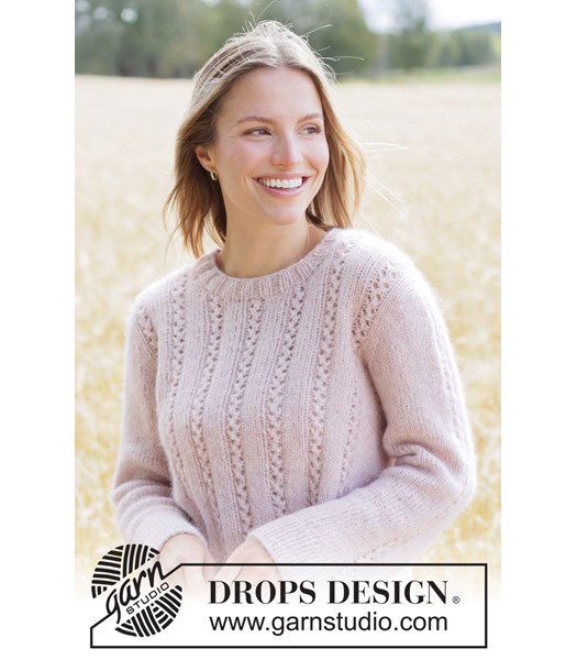 Breipatroon Top-down trui met kantpatroon in zachte DROPS Air