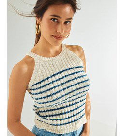 Mouwloos topje met streepjes gemaakt van Phildar Phil Rustique