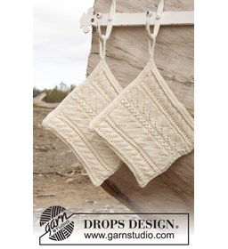 Gebreide pannenlap met kantpatroon gemaakt van Drops Muskat