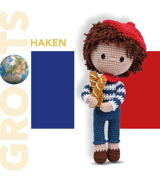 Haakpatroon Pop Franse jongen met stokbroodjes