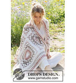 Deken van grote Granny Squares gemaakt van Drops Air