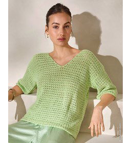 damestrui met wijde V-hals gemaakt van Lana Grossa Landlust Sommerseide