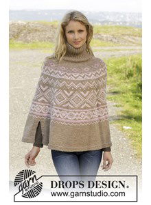 Gebreide poncho met Noors patroon
