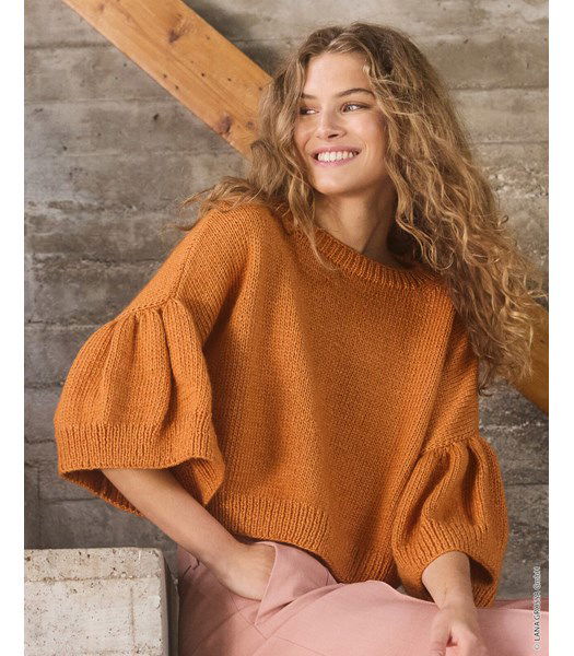 Breipatroon trui met laag hangende schouders en gerimpelde mouwen