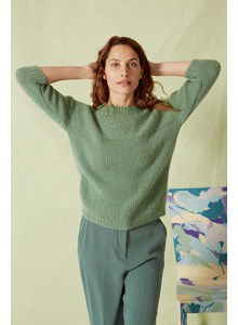 Damestrui met een in ribbelsteek gebreide bovenkant