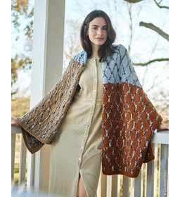 Grote omslagdoek in honingraad patroon gemaakt van Lana Grossa Cool Merino Big