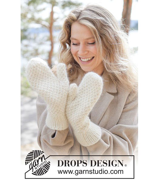 Breipatroon Gebreide wanten in gerstekorrel met wol en mohair